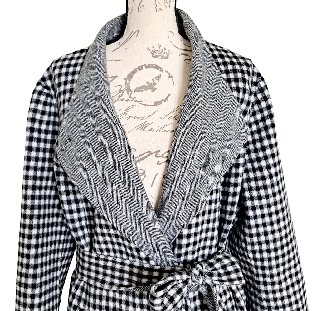SOLD Talbots wool blend Trench plaid gingham double face belted long coat 18W - Picture 12 of 17